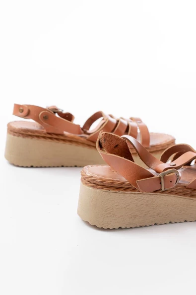 730-142 Taba Hakiki Deri Ortopedik Taban Kadın Sandalet - Resim 5