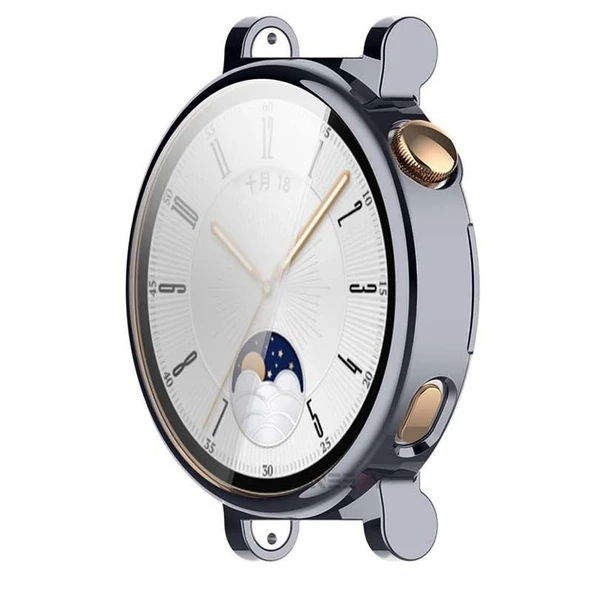 Sneezy Huawei Watch Gt4 41mm Tpu Yumuşak Silikon Kasa Ve Ekran Koruyucu  Füme - Resim 2