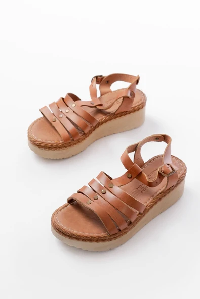 730-142 Taba Hakiki Deri Ortopedik Taban Kadın Sandalet - Resim 3