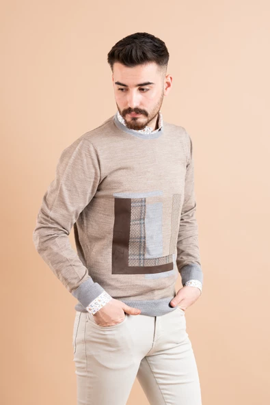 ECER SLİMFİT PARÇA DESENLİ İNCE TRİKO ERKEK KAZAK - 6