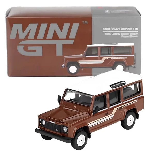 Mini GT 1/64 Land Rover Defender 110 1985 County Station Wagon Russet Brown - 4