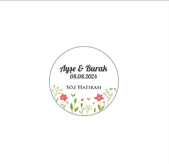 Yuvarlak Geyik Boynuzlu Çiçek Etiketi Kına Nişan Düğün 3x3 cm özel etiket / 50 adet sticker