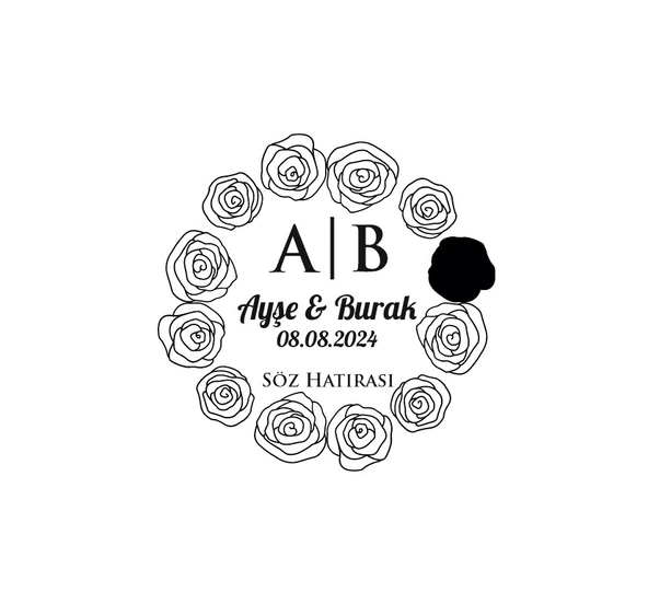 Güllü Çelenk Mühür Kına Nişan Düğün 3x3 cm özel etiket / 50 adet sticker