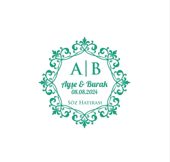 Dişli Kenarlı Dikdörtgen Mühür Kına Nişan Düğün 3x3 cm özel etiket / 50 adet sticker