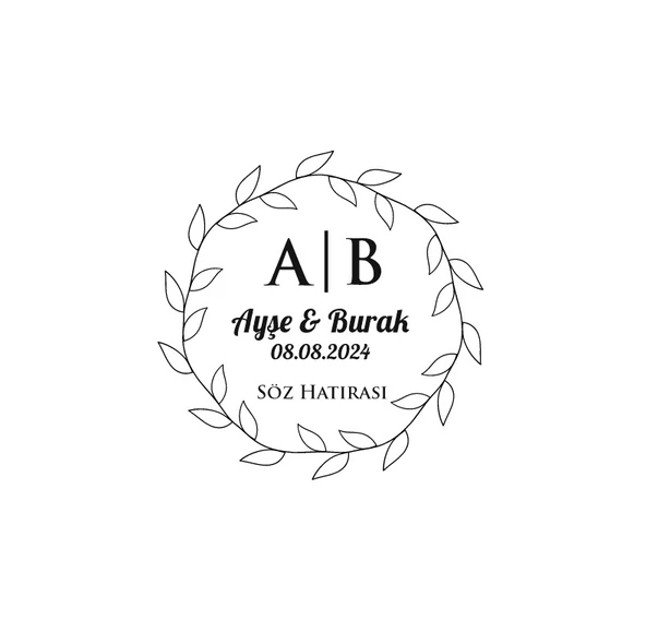 İnce Yapraklı Çelenk Mühür Kına Nişan Düğün 3x3 cm özel etiket / 50 adet sticker