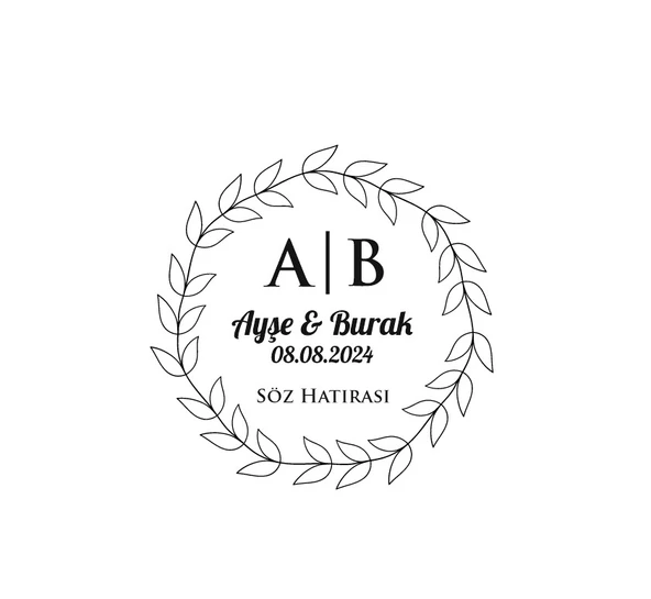 Yapraklı Çelenk Mühür Kına Nişan Düğün 3x3 cm özel etiket / 50 adet sticker