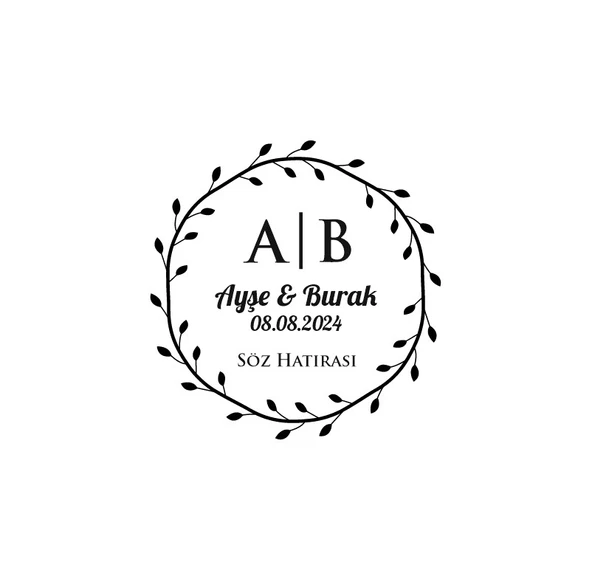 Basit Dal Çerçeveli Yuvarlak Mühür Kına Nişan Düğün 3x3 cm özel etiket / 50 adet sticker