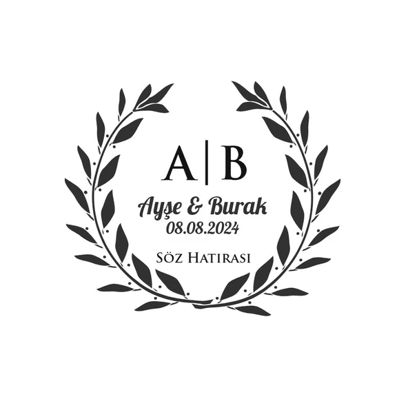 Yaprak ve Kozalaklı Oval Etiket Kına Nişan Düğün 3x3 cm özel etiket / 50 adet sticker ürün görseli 1