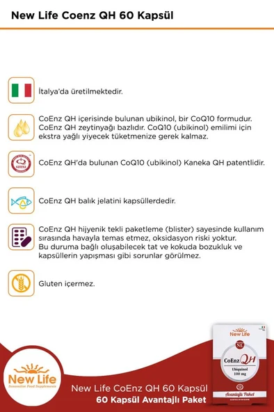 New Life CoEnz QH Ubikinol 60 Kapsül - Resim 3
