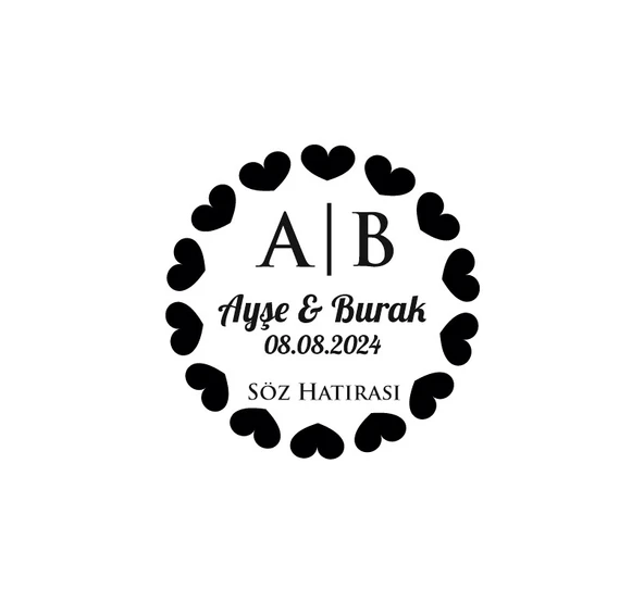 Kalpli Çerçeveli Yuvarlak Mühür Kına Nişan Düğün 3x3 cm özel etiket / 50 adet sticker