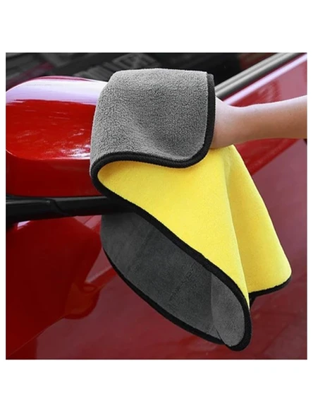 Mikrofiber Kurulama Bezi Çift Taraflı Kalın Temizlik Bezi 30x60 Sarı Gri Bez - 3