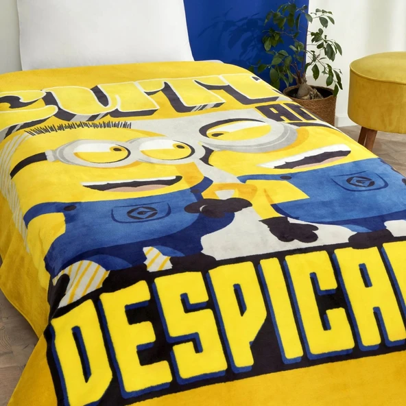 Taç Lisanslı Tek Kişilik Çocuk Battaniye (160x220)-Minions 4 Sarı - 2