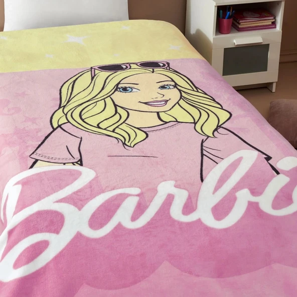 Taç Lisanslı Tek Kişilik Çocuk Battaniye (160x220)-Barbie Girl Malibu Pembe - 2