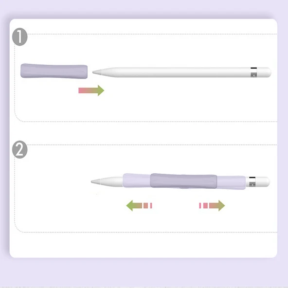 Apple Pencil 1-2 Nesil Pro USB-C Uyumlu Soft Yumuşak Silikon Kalem Tutucu ve 8'li Kalem Ucu Koruyucu  Lila - 4