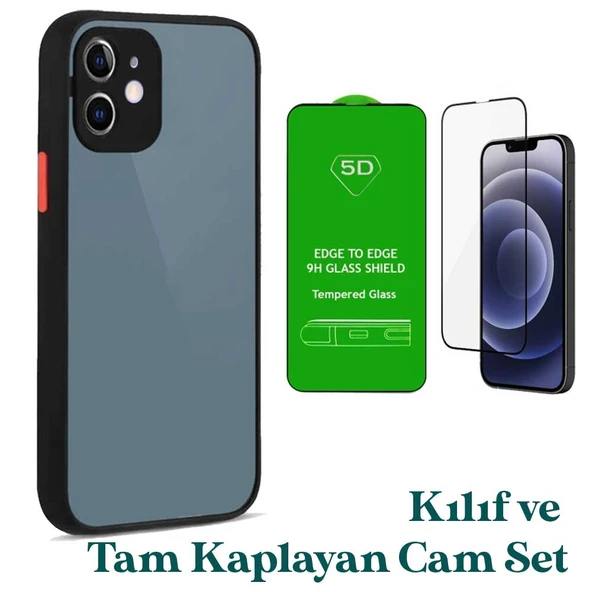 Apple iPhone 12 Uyumlu Montreal Kılıf Ve Tam Kaplayan Cam Set Siyah ürün görseli 1