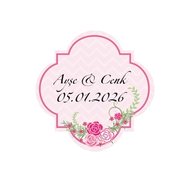 Zincir Örgülü Kare Mühür Kına Nişan Düğün 3x3 cm özel etiket / 50 adet sticker