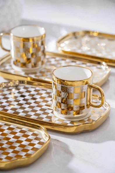 Acar Skye 6 Kişilik Porselen Kahve Fincanı Takımı Gold 6904 - 2