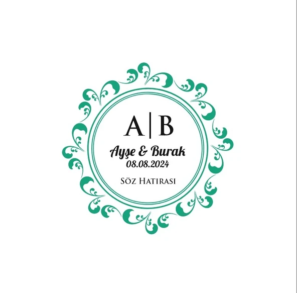 İki Taraflı Dalgalı Kare Mühür Kına Nişan Düğün 3x3 cm özel etiket / 50 adet sticker