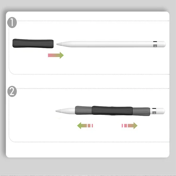 Apple Pencil 1-2 Nesil Pro USB-C Uyumlu Soft Yumuşak Silikon Kalem Tutucu ve 8'li Kalem Ucu Koruyucu  Siyah - 4