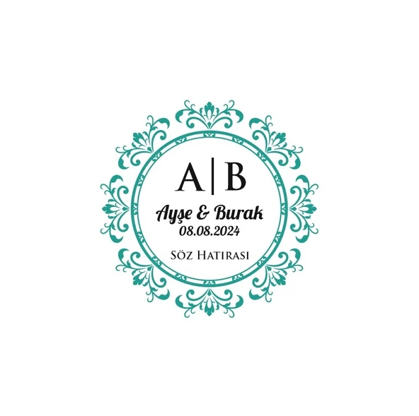 Üçlü Çerçeveli Kare Mühür Kına Nişan Düğün 3x3 cm özel etiket / 50 adet sticker