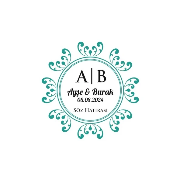 Kenarları Kabartmalı Kare Mühür (İnce Çerçeveli) Kına Nişan Düğün 3x3 cm özel etiket / 50 adet sticker ürün görseli 1