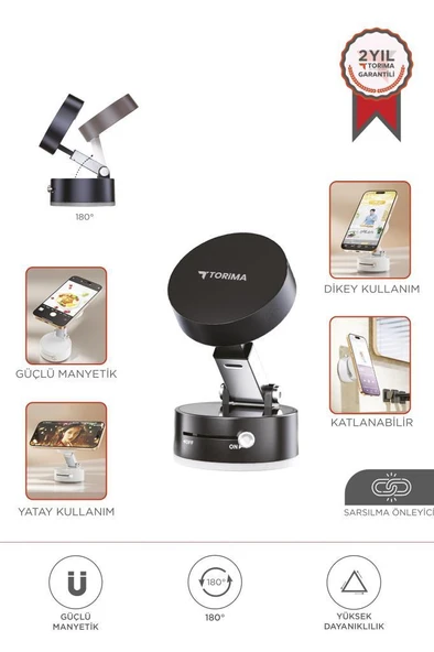 Torima JX-054 Siyah Manyetik 180 Derece Dönebilen Plastik Telefon Tutucu - 1