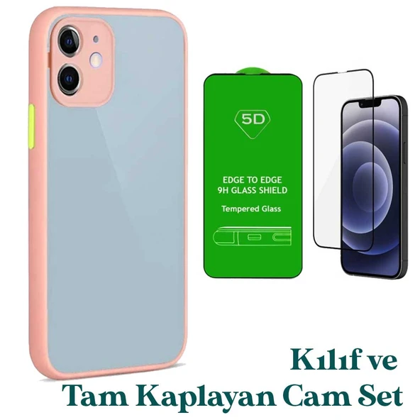 Apple iPhone 12 Uyumlu Montreal Kılıf Ve Tam Kaplayan Cam Set Pembe ürün görseli 1