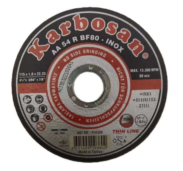 Karbosan 115x1.0x22.23 Inox Paslanmaz Çelik Kesici (25 Adet) Karbosan 910380 Thın Line