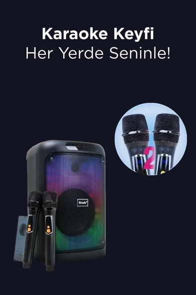 Torima BTS-2102 33 W  Karaoke Subwoofer Çift mikrofonlu Taşınabilir 3000 mAh Akıllı Bluetooth Hoparlör - Resim 3