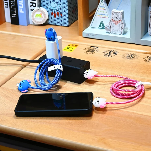 3D Karakter Figürlü Şarj Kablosu Koruyu Set İphone,samsung,oppo,xiaomi Uyumlu Kablo Koruma  MDL63 - Resim 2