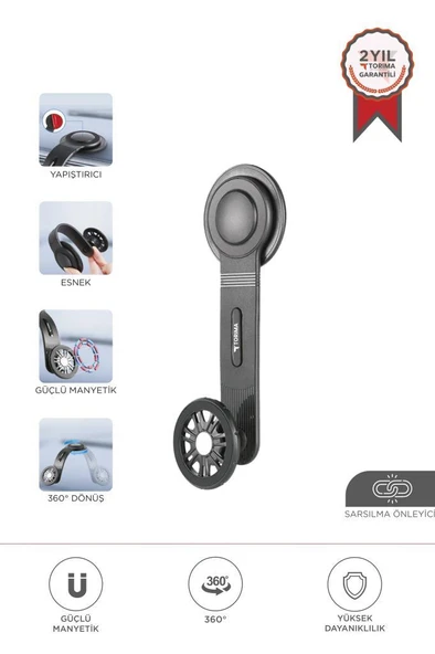Torima JX-057 Siyah Güçlü Manyetik 360° Dönebilen, Esnek, Yapışkan Tabanlı, Sarsıntı Önleyici Araç İçi Telefon Tutucu