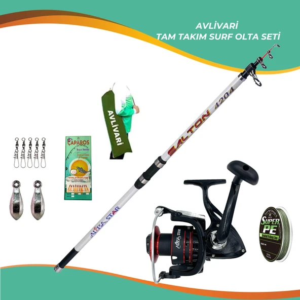 AlbaStar Salton 420 Cm 100-200 Gr AlbaStar Brutto 5000 Tam Takım Hobi Kıyı Surf Olta Seti