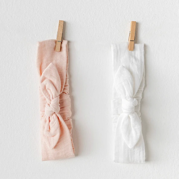 Andywawa Ac25868 Müslin Home 2'li Saç Bandı Pink White