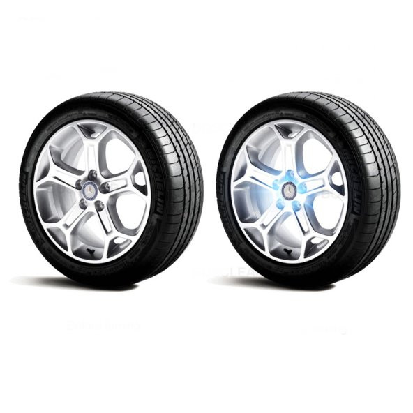 MERCEDES IŞIKLI JANT GÖBEĞİ SETİ (MAVİ-GÜMÜŞ) 75mm - 2