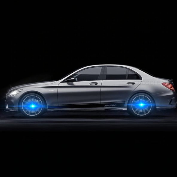 MERCEDES IŞIKLI JANT GÖBEĞİ SETİ (MAVİ-GÜMÜŞ) 75mm - 3