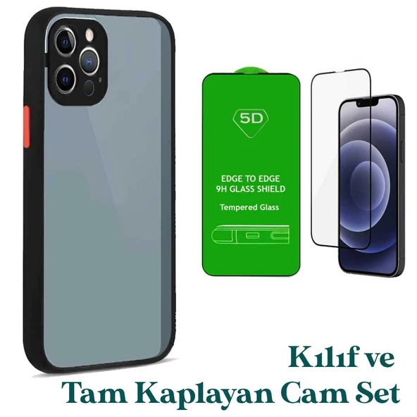 Apple iPhone 11 Pro Uyumlu Montreal Kılıf Ve Tam Kaplayan Cam Set Siyah