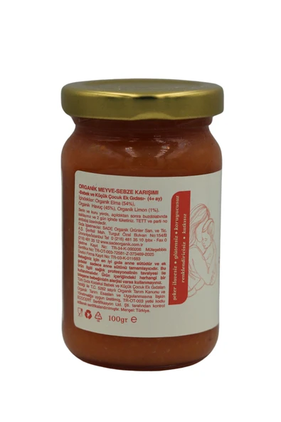 Sade Organik Organik Havuç-Elma Püresi 100gr +4 Ay ( 5'li Paket ) - 3