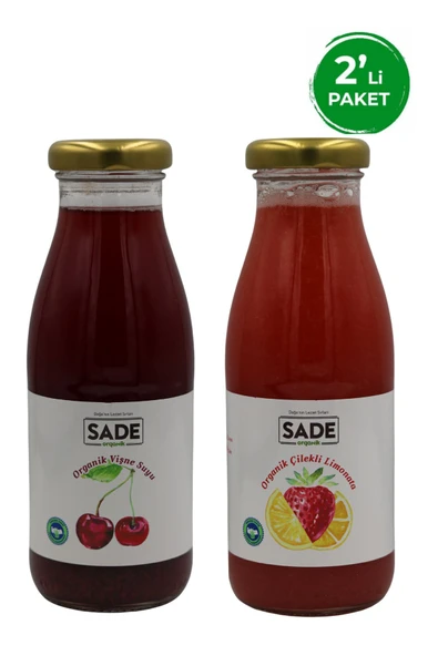 Sade Organik Organik Vişne Suyu 250ml - Organik Çilekli Limonata 250 ml 2'li Paket