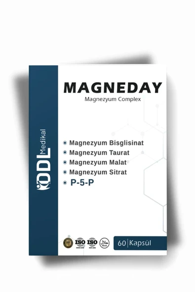 Magneday Magnezyum Complex 60 Kapsül-bisiglinat I Taurat I Malat I Sitrat I B6 Vitamini 8682974982319