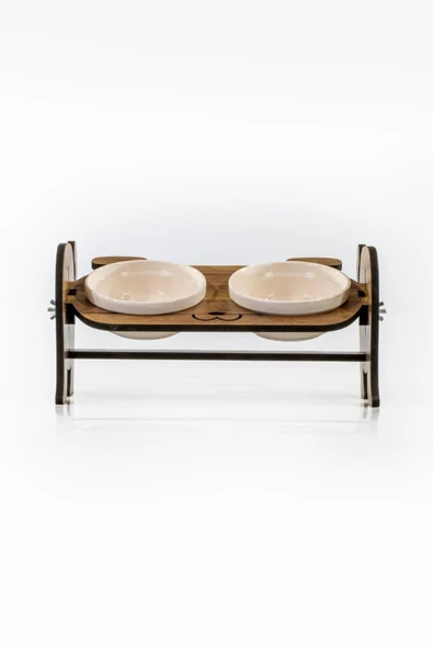 Ahşap Köpek Mama Seramik Su Kabı Standı,Köpekli Mama Kabı, Hediye Kedi- Köpek Halısı - 3