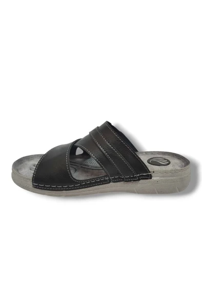 Enova M244-0105 Deri Anatomik Fashion Tokalı Erkek Terlik - 6