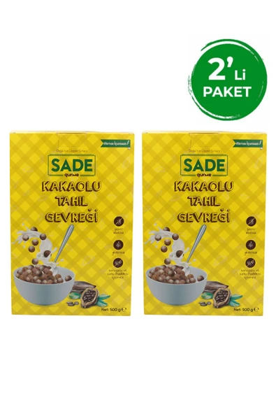 Sade Organik GLUTENSİZ KAKAOLU TAHIL GEVREĞİ 500 GR. 2 Lİ PAKET - 1