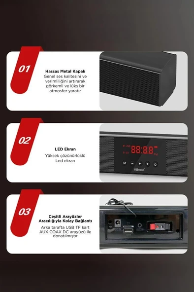 Torima KTS-2035 Siyah 30 W Usb Tf Aux Girişli Suwoofer Soundbar Ev Sinema Sistemi - 5