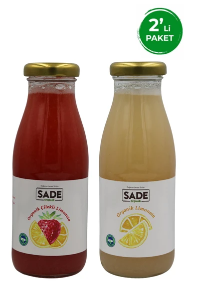 Sade Organik Organik Limonata 250ml - Organik Çilekli Limonata 250 ml 2'li Paket