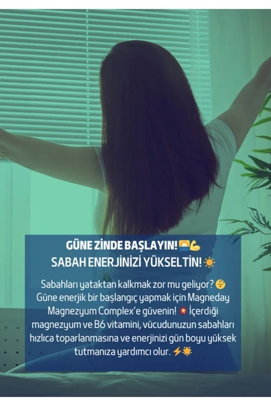 Magneday Magnezyum Complex 60 Kapsül-bisiglinat I Taurat I Malat I Sitrat I B6 Vitamini 8682974982319 - 8