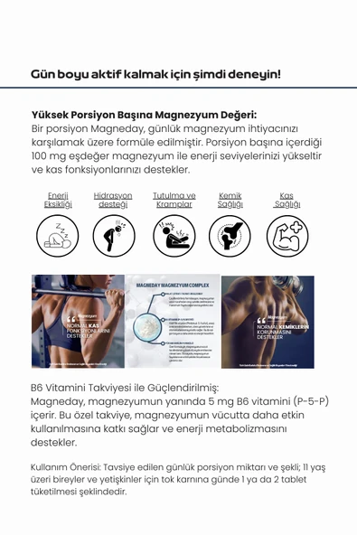 Magneday Magnezyum Complex 60 Kapsül-bisiglinat I Taurat I Malat I Sitrat I B6 Vitamini 8682974982319 - 4