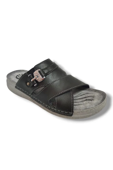 Enova M244-0105 Deri Anatomik Fashion Tokalı Erkek Terlik - 4