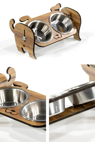 Ahşap Özel Isim Baskılı, Köpek Seramik Mama Su Kabı Standı - 9