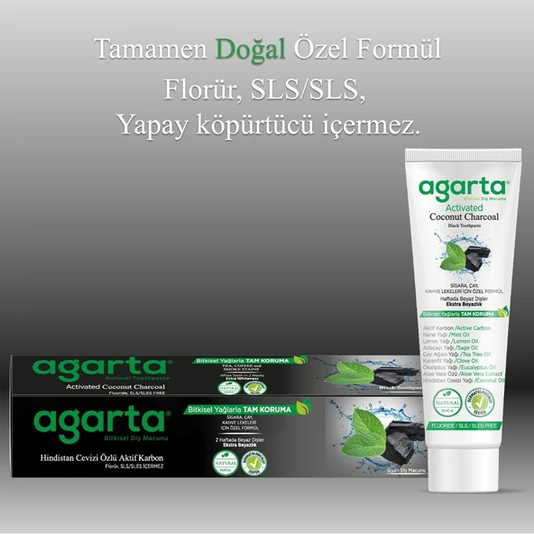 Agarta Doğal Diş Macunu 100ML Aktif Karbonlu (5 Li Set) - 5