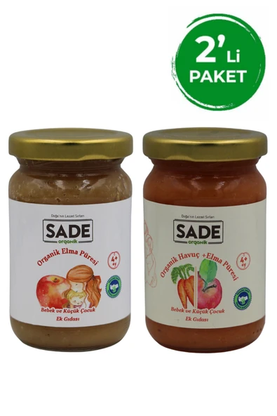 Sade Organik Organik Elma Püresi ve Havuç-Elma Püresi 100 gr (+4 ay ) 2'Li PAKET